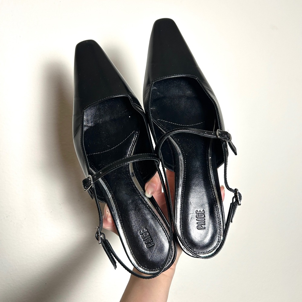 Paige Black Leather Pointed Toe Slingback Mary Jane Flat Shoes Womens Size 9